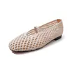 Zapatos Mary Jane Tejidos Calados para Mujer, Zapatos Planos, Nuevo Estilo de Verano, Plantilla de Piel de Oveja, Punta Redonda, Zapatos de una Sola Pieza de Boca Baja, Zapatos de Malla para Mujer