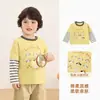 Kaka Panda Roupas Infantis Camiseta de Manga Longa Falsa de Duas Peças para Meninos Roupas de Outono para Bebês Camisa Segunda Pele para Meninas Top de Outono Infantil