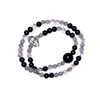 Pulseira de obsidiana prateada natural e ágata azul com design de laço duplo, simples e original, popular para homens e mulheres, pulseira de contas de oração budista para casais