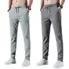 Pantalones de Seda de Hielo para Hombre Verano Nuevo Etiqueta Negra Delgados Casual de Negocios Elásticos Transpirables Rectos Talla Grande Pantalones Deportivos