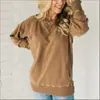 Comércio Exterior Transfronteiriço Outono e Inverno Europeu e Americano Novo Suéter com Bolso Decorativo Canelado Manga Longa Solto para Mulheres