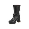 Botas de Inverno 2026 Moda Transfronteiriça Sola Grossa Salto Alto Tamanho Grande 40-50 Zíper Lateral Cor Sólida Meio da Panturrilha