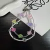 Cordón para Teléfono de Cadena Doble con Cuentas de Color Dopamina de Moda, Flores y Cristal, Llavero Corto, Colgante para Bolso
