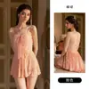 Elegante y sexy camisón de malla floral sin espalda con tirante de lazo, copas en el busto y bata, conjunto para el hogar para mujer 7022