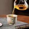Juego de té de piedra de fuego azul y blanco, taza maestra, taza de té de cerámica rústica vintage, taza de té pintada a mano con diseño floral y de pájaros de tendencia nacional, artículo de regalo