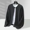 Cárdigan de Lana 100% Cruzado para Hombre Cuello Redondo Sencillo Suéter Espesado Otoño Invierno Nuevo Holgado Casual Prendas de Punto Ropa de Abrigo