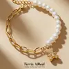 Cadena de Dedos para Muñeca de Acero Inoxidable con Circonita, Cadena de Empalme de Oso y Perla, Pulsera Chapada en Oro de 18 Quilates, Joyería de Lujo Ligero