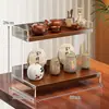 Pequena prateleira de exibição para mesa de centro, conjunto de chá, porta-copos de chá, copo de mesa, bule, copo de água, prateleira de armazenamento em forma de escada