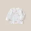 Camisa de otoño A-class de algodón puro sin costuras para niños, top ajustado de algodón para bebé para otoño e invierno, cárdigan de hombro para niños y niñas