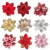 Flores de Decoración Navideña Poinsettia - 12 Piezas Poinsettias Artificiales Rojas Doradas Adornos para Árbol de Navidad Brillantes para Navidad Año Nuevo Boda Fiesta Corona Guirnalda DIY Decoración