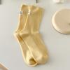 Calcetines de Mujer Medias Medias de Primavera y Otoño Ins Modernas Color Macaron Calcetines de Talón con Letras Etiqueta de Tela Algodón Doble Aguja Calcetines Apilados