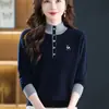 2025 Novo Inverno Casual Simples Versátil Tricô Estilo Coreano Nicho Aparência Emagrecedora na Cintura Tops de Manga Longa para Mulheres