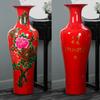 Jingdezhen Cerámica Rojo Amarillo Blanco Florero de Piso Hogar Sala de Estar Entrada Empresa Casa Grande Nueva Decoración