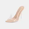 Zapatos transparentes de tacón alto, nuevo estilo europeo y americano, para desfiles de moda, baile en barra de discoteca, tacones de cristal, adecuados para usar en exteriores, sandalias de tacón de aguja sexys de Amazon