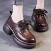 Estilo Británico Suela Gruesa Tacón de Plataforma Zapatos Pequeños de Piel para Mujer Otoño 2026 Nuevos Mocasines con Cordones Versátiles Casuales Zapatos de Vestir