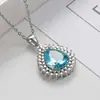 Brincos Hot Hot Cross-border, colar, corrente de aço inoxidável, joia, presente de dia dos namorados, corrente de clavícula de topázio azul para mulheres