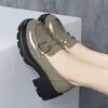 Mocasines de suela gruesa para mujer 2026 nuevo estilo otoño zapatos de mujer con tacones gruesos, cuero brillante, suelas suaves, zapatos de vestir estilo británico para mujer