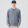 Feng She Roupa Masculina / Camiseta de Manga Longa Primavera e Outono para Homens Retrô Japonês Gola Redonda Camiseta Casual Estilo Casal Camiseta Básica