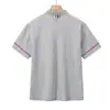 Nueva Camisa Polo de Tela Tb de Doble Cara con Hilo de Alto Peso Teñido en Hilo de Cuatro Rayas, Cuello Campana y Mangas Cortas, Estilo Coreano Casual