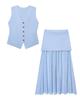 Comercio Exterior al por Mayor Ropa Europea y Americana Cárdigan de Punto Chaleco sin Mangas + Falda Plisada con Empalme Traje B65018