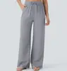 Pantalones casuales de lino de pierna ancha de cintura alta con cordón y bolsillo lateral Amazon 2026, pantalones de playa anchos y fluidos con cintura elástica