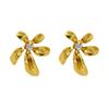 Brincos de Aço Inoxidável Dourado com Flor e Pérola, Moda Europeia e Americana para Mulheres, Joias de Luxo Leve, Brincos de Zircônia