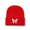 Sombreros de Moda de Comercio Exterior para Otoño e Invierno para Hombres y Mujeres, Sombreros de Lana Cálidos, Gorros Pullover con Bordado de Mariposa, Gorros sin Visera, Gorros de Punto Pullover
