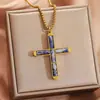 Colgante Cruzado de Piedra Shoushan Ojo de Tigre Europeo y Americano Cadena Cuadrada de Acero Inoxidable Collar Joyería para Hombres y Mujeres Venta al por Mayor