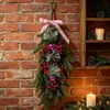 Árbol de Navidad invertido transfronterizo planta verde artificial colgante de puerta flor de Pascua piña cono de pino lazo decoración de pared decoración de casa de vacaciones