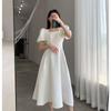 Vestido Preto Forrado Estilo Estrangeiro Manga Bufante Nova Francesa Saia Evasê Emagrecedora Cintura Verão Elegante Saia de Grande Balanço para Mulheres