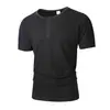 Camiseta Henley Masculina Manga Curta 2026 Atacado Roupas Masculinas Verão Ins Cor Lisa Elástica Manga Meia Manga