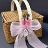 Caja de Regalo de Boda de Mimbre Caja Vacía Cesta Tejida a Mano con Tapa Caja de Dulces para Dama de Honor Cesta de Bambú Caja de Regalo