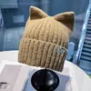Bonito Gorro de Punto con Orejas de Gato para Mujer en Otoño e Invierno, Circunferencia de Cabeza Grande, Gorro Pequeño de Lana, Engrosado Cálido para Proteger los Oídos, Gorro para el Frío