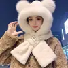 2026 Nuevo Modelo Sombrero de Peluche de Oso a Prueba de Frío y Cálido, Bufanda y Guantes Todo en Uno para Mujer, Sombrero Grueso de Invierno para Ciclismo con Protección para las Orejas
