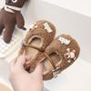 Zapatos Peludos Lindos para Niños 2025 Otoño e Invierno Nuevos de Abrigo Color Sólido Dibujos Animados Lana de Bebé Rollos de Lana Zapatos Cálidos Zapatos Gorro