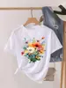 Camiseta de Verano para Mujer con Estampado de Flores Acuarela, Manga Corta, Ropa de Moda, Camiseta Gráfica, Ropa Linda, Camiseta Casual para Mujer