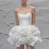 Vestido de Diseñador de Nicho Primavera 2025 Nuevo Sexy sin Tirantes Floral Tridimensional Elegante Blanco Vestido de Fiesta de Noche