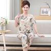 Pijamas de meia-idade e idosos mãe impressão digital calças de manga curta completa falso tecido de algodão casa roupas florais abotoado Cardigan Set