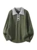 Suéter de solapa para hombre estilo old money de otoño e invierno, tejido de punto casual holgado, diseño de dos piezas falso, suéter base, prenda exterior
