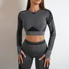 Conjunto Deportivo Europeo y Americano de Manga Larga, Pantalón Largo, Sujetador, Top Fitness, Chaleco, Tejido, Ropa de Yoga para Mujer