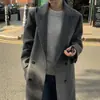 Abrigo largo de lana de doble botonadura de estilo retro de alta gama para mujer de Dongdaemun, Corea, con cuello de solapa