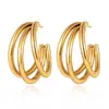 Pendientes de Acero Inoxidable con Múltiples Capas Cosidas Moda Europea y Americana Lujo Accesible Pendientes Geométricos de Gama Alta 18K Pendientes de Tendencia para Mujer