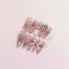 Princesa do Ballet Urso de Ballet Feito à Mão Unhas Postiças com Strass de Cristal Adesivos de Arte para Unhas Francesinha Cream Avançada com Laço
