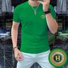 Camiseta de verano para hombre, nueva, de manga corta, cuello redondo, estampada, de moda, de media manga, ajustada, de algodón de seda, ropa para hombre atractiva