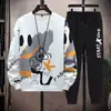 Camisa Masculina Solta de Manga Longa Moletom High Street Conjunto Tendência Primavera e Outono Adolescentes Bonito Casual Jaqueta Top de Gola Redonda