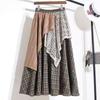 Falda Nueva Original de Algodón y Lino Estilo Étnico Falda Retro a Cuadros Empalmada Irregular Ropa Étnica para Viaje