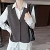 Chaleco de punto de lana pura estilo vintage transfronterizo con cuello en V, cárdigan suéter de otoño e invierno para mujer, top grueso sin mangas para superponer
