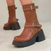 Comercio Exterior Aliexpress Otoño e Invierno 2025 Nuevas Botas de Mujer de Tacón Alto con Suela Gruesa Talla Grande 40-45 Hebilla de Cinturón Versátil de Corte Bajo