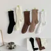 Meias Personalizadas para Mulheres na Primavera e Verão, Meias JK Versáteis de Cano Médio, Renda de Cânhamo, Boca Larga, Listras, Trilha Sonora, Sapatos da Sorte, Preto e Branco, Longas Femininas