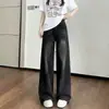 Jeans negros grises de pierna ancha para mujer 2026 Otoño estilo delgado talla grande de cintura alta holgados rectos que estilizan largos hasta el suelo
